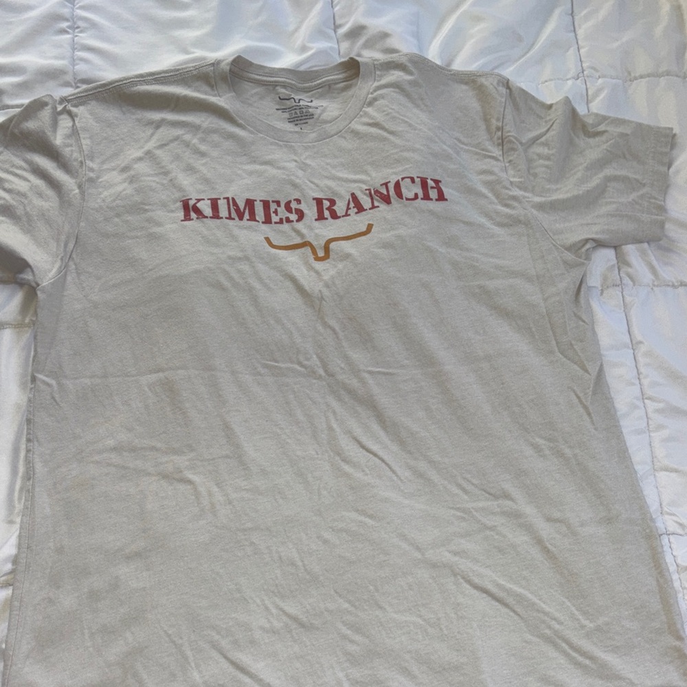 Kimes Ranch Cream Tee with Red Logo and Tan Longhorn